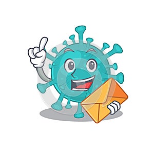 Cute face corona zygote virus mascot design with envelope photo