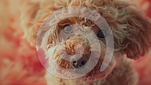 cute face of a dog on peach fuzz background