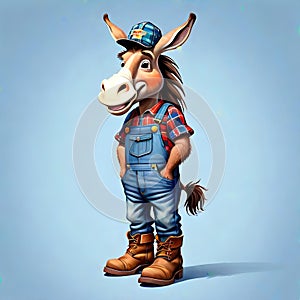 Cute face donkey horse burro equine worn boots overalls
