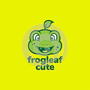 Cute face green frog leaf logo design