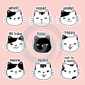 Cute face kitten cat printable sticker set for planner, bullet journal, sticker printing, greeting card