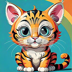 Cute face orange cat tiger kitten pet big eyes