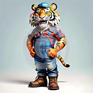 Cute face rough tough mean growl tiger lion old work clothes