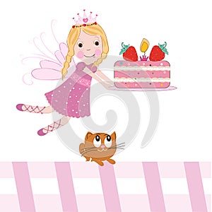Cute fairy with birthday cake