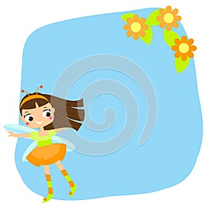 Cute fairy flying. Blank background, banner for kids and children design