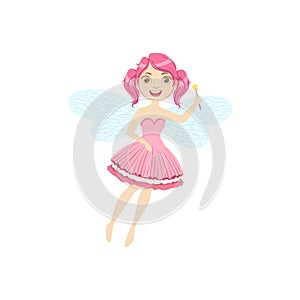 Cute Fairy With Magic Wand Girly Cartoon Character