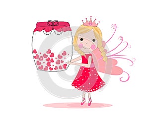 Cute fairy tale holding heart jar vector background