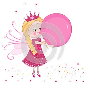 Cute fairy tale inflating a balloon vector background