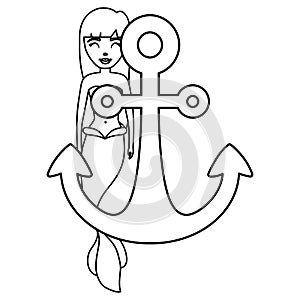 Cute fairytale mermaid with anchor