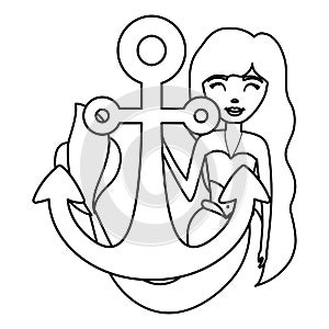 Cute fairytale mermaid with anchor