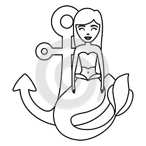 Cute fairytale mermaid with anchor