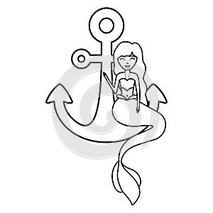 Cute fairytale mermaid with anchor