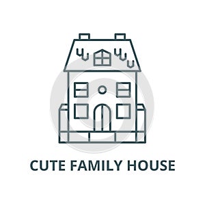 Cute family house line icon, vector. Cute family house outline sign, concept symbol, flat illustration