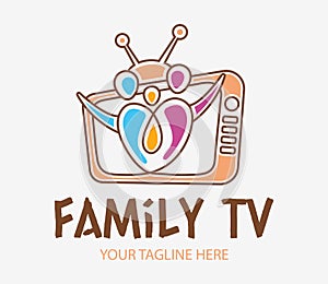 Cute Family Media Channel Logo Template. Digital TV logotype Template. Media company logo or film production studio or audio-