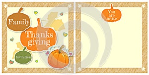 Cute family thanksgiving day invitation card in vector