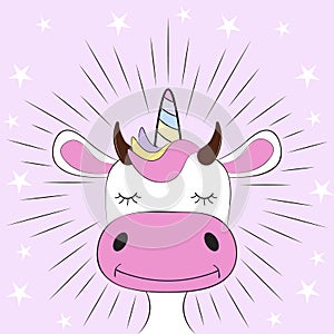 Cute fantasy cow unicorn. Sweet kids graphics for t-shirts.