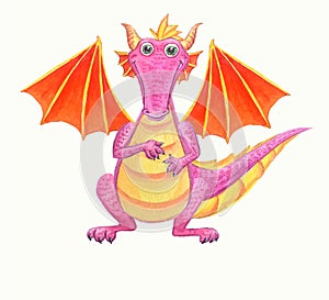 The cute fantasy dragon is a funny pink reptile