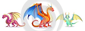 Cute fantasy dragons, fairytale magic animals