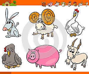 Cute farm animal cartoon characters set