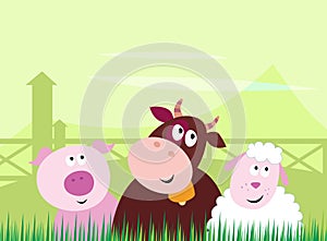 Cute farm animals - Pig, Cow and Sheep