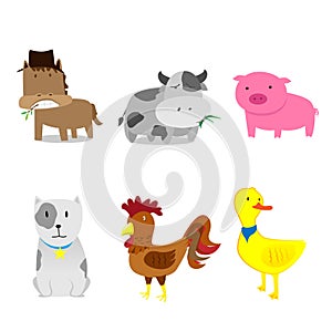 Cute Farm animals set cartoon