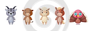 Cute farm animals set. Collection funny animals characters for kids cards, baby shower, birthday invitation, house interior.