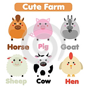 Cute farm animals wildlife set. Children style, isolated design elements, vector illustration. Goat, horse, pig
