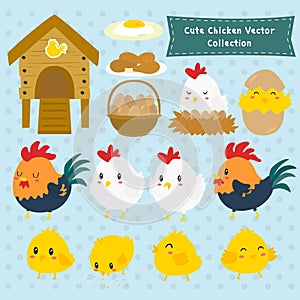 Cute Farm Chickens Vector Collection