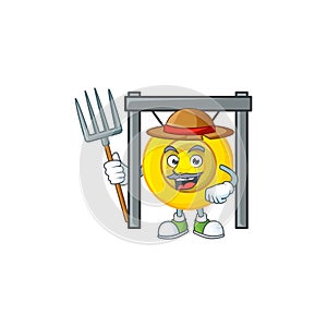 Cute Farmer chinese gong cartoon mascot with hat and tools