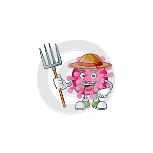 Cute Farmer corona virus cartoon mascot with hat and tools