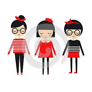 Cute fashion girls set on white background.