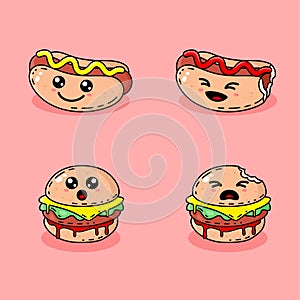 Cute fast food mascot vector with four poses and expressions