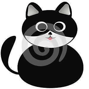 Cute fat black cat with pointed ears, big round eyes