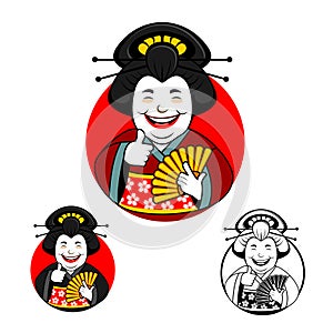 Cute fat geisha is smiling