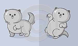 Cute fat gray cat mascot vector with two poses