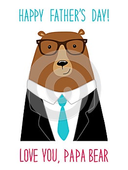 Cute Father`s Day card with funny Dad Bear