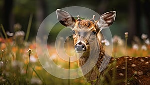 Cute fawn grazing in green meadow generated by AI