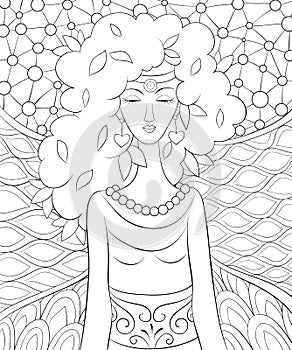 Adult coloring book,page a cute fay on the abstract background image for relaxing. photo