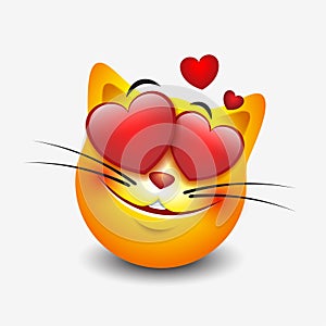 Cute feeling in love cat emoticon isolated on white background - vector illustration