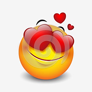 Cute feeling in love emoticon on white background - emoji, smiley - vector illustration