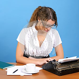 Cute female author with vintage