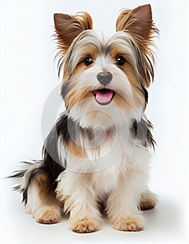 Cute Female Biewer Terrier Dog Sitting on White Background AI Generative