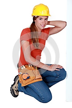 Cute female construction worker.