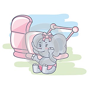 cute female elephant baby animal in baby cart