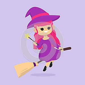 Cute female witch halloween costume mascot design