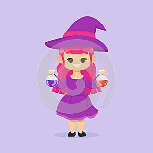 Cute female witch halloween costume mascot design
