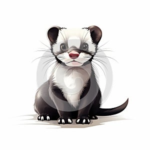 Cute Ferret Animal Drawing In Hugues Merle Style - Vector Illustration