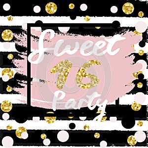 Cute festive bright sweet sixteen card with golden glitter