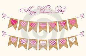 Cute festive retro bunting flags with different hearts