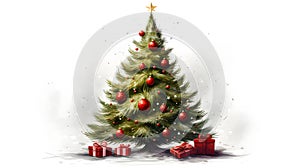 Cute festive traditional Christmas tree with star and presents vector clipart background